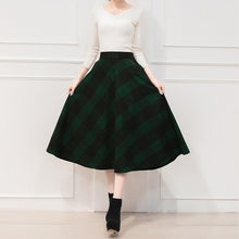 Load image into Gallery viewer, England Style Red Plaid High Waist Midi Skirts Woolen Plus Size