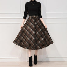 Load image into Gallery viewer, England Style Red Plaid High Waist Midi Skirts Woolen Plus Size