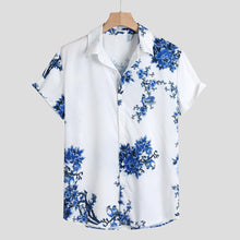 Load image into Gallery viewer, Mens Loose Lump Chest Print Short Sleeve Turn-down Collar Round Hem Shirts 2019