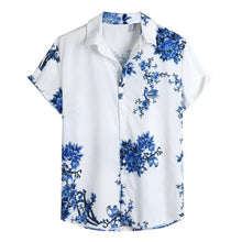 Load image into Gallery viewer, Mens Loose Lump Chest Print Short Sleeve Turn-down Collar Round Hem Shirts 2019