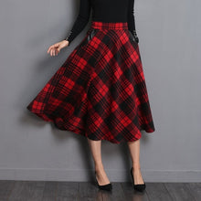 Load image into Gallery viewer, England Style Red Plaid High Waist Midi Skirts Woolen Plus Size